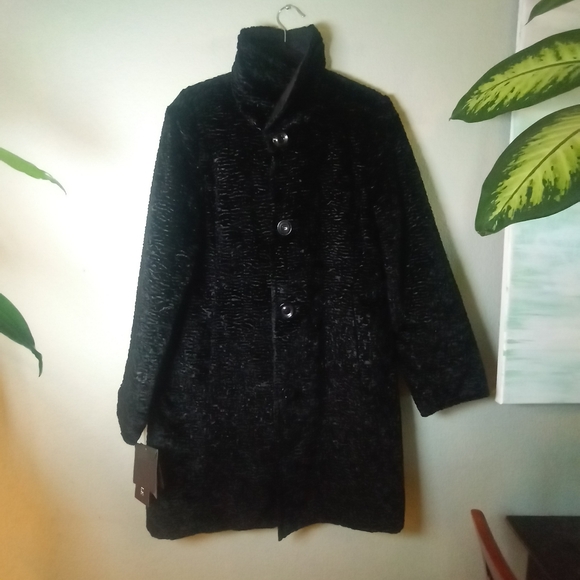 Ellen Tracy Jackets & Blazers - Ellen Tracy Black Mongolian Wool Reversible Water Resistant Button Up Jacket L